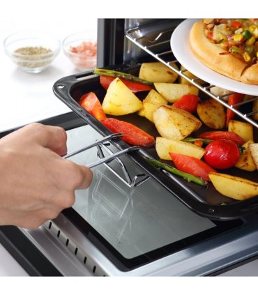 Mini Oven Silver 16L Capacity 1400W Grill 100-230°C Top Bottom Timer Glass