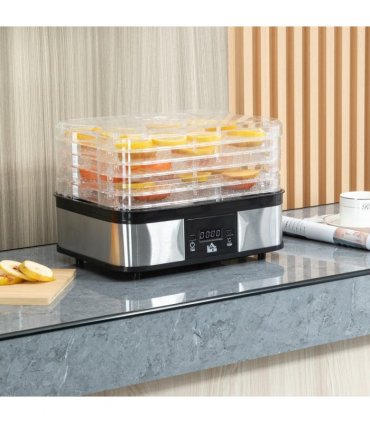 5 Tier Food Dehydrator 245W Stainless Steel Food Dryer Machine Timer LCD Silver