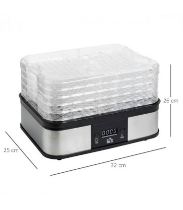 5 Tier Food Dehydrator 245W Stainless Steel Food Dryer Machine Timer LCD Silver