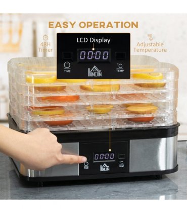 5 Tier Food Dehydrator 245W Stainless Steel Food Dryer Machine Timer LCD Silver