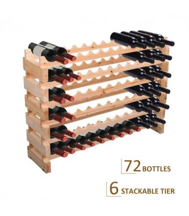 Wooden 72 Bottle 6 Tier Shelf Storage Holder Standing Wood Cellar Wine Rack