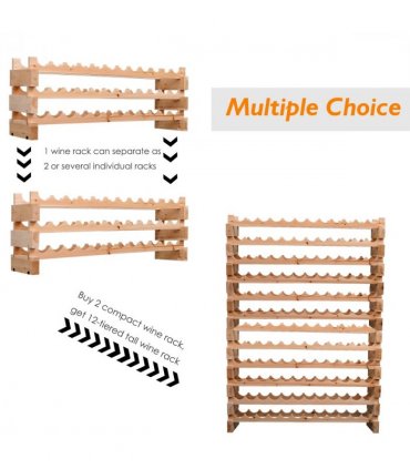 Wooden 72 Bottle 6 Tier Shelf Storage Holder Standing Wood Cellar Wine Rack