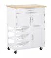Modern Kitchen Trolley Rolling Island Storage Cart Drawer 9 Bottle Rack White