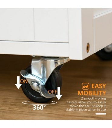 Modern Kitchen Trolley Rolling Island Storage Cart Drawer 9 Bottle Rack White