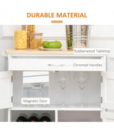 Modern Kitchen Trolley Rolling Island Storage Cart Drawer 9 Bottle Rack White