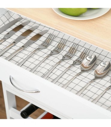 Modern Kitchen Trolley Rolling Island Storage Cart Drawer 9 Bottle Rack White