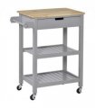 Kitchen Trolley Utility Cart on Wheels with Rubberwood Worktop Towel Rack