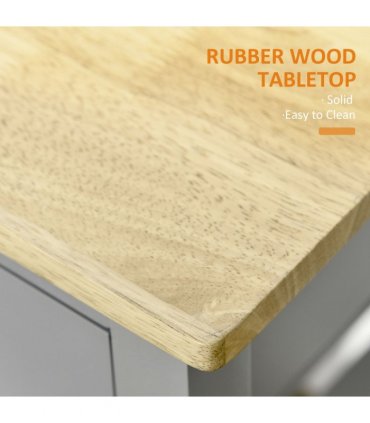 Kitchen Trolley Utility Cart on Wheels with Rubberwood Worktop Towel Rack
