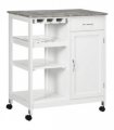 Kitchen Trolley Utility Cart on Wheels with Wine Rack, Drawer, Open Shelf White