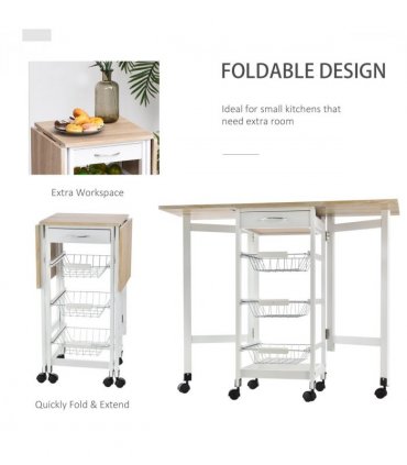 MDF Extendable Kitchen Island Trolley White