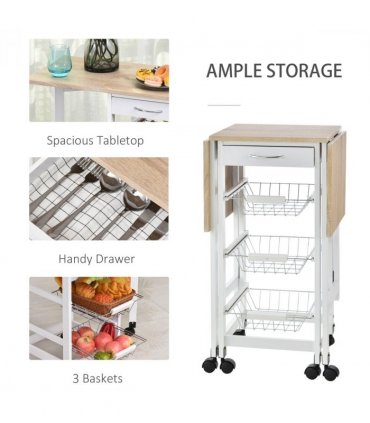 MDF Extendable Kitchen Island Trolley White