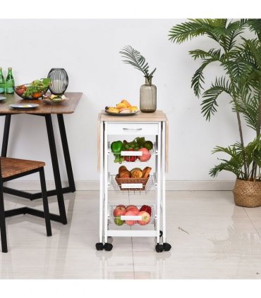 MDF Extendable Kitchen Island Trolley White