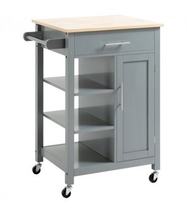 Kitchen Trolley Utility Cart on Wheels with Open Shelf & Storage Drawer Grey