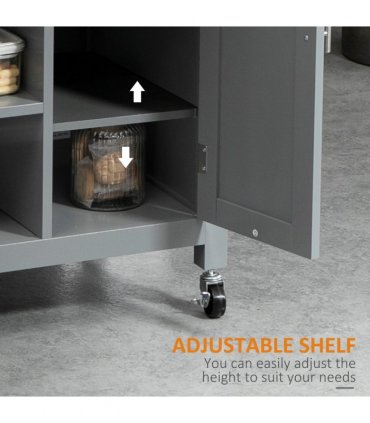 Kitchen Trolley Utility Cart on Wheels with Open Shelf & Storage Drawer Grey