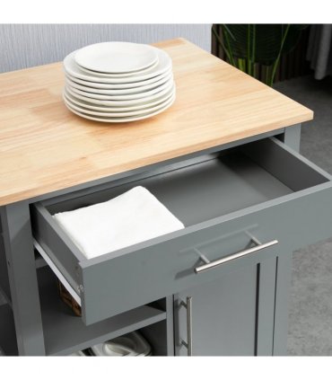 Kitchen Trolley Utility Cart on Wheels with Open Shelf & Storage Drawer Grey