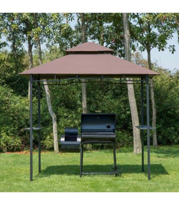 Gazebo Grill Canopy Tent Shelter Brown Polyester 245cm x 148cm x 252cm