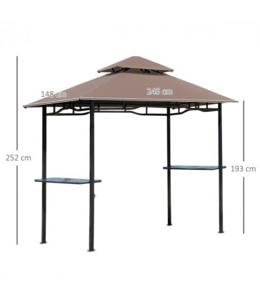 Gazebo Grill Canopy Tent Shelter Brown Polyester 245cm x 148cm x 252cm