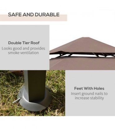 Gazebo Grill Canopy Tent Shelter Brown Polyester 245cm x 148cm x 252cm