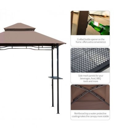 Gazebo Grill Canopy Tent Shelter Brown Polyester 245cm x 148cm x 252cm