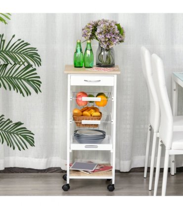 MDF Wood 5-Tier Kitchen Storage Trolley White