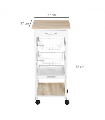 MDF Wood 5-Tier Kitchen Storage Trolley White