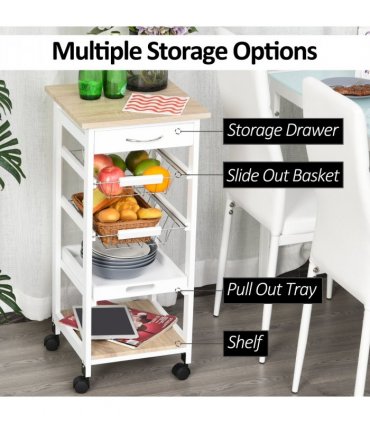MDF Wood 5-Tier Kitchen Storage Trolley White