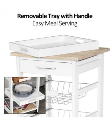 MDF Wood 5-Tier Kitchen Storage Trolley White
