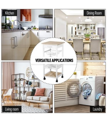 MDF Wood 5-Tier Kitchen Storage Trolley White
