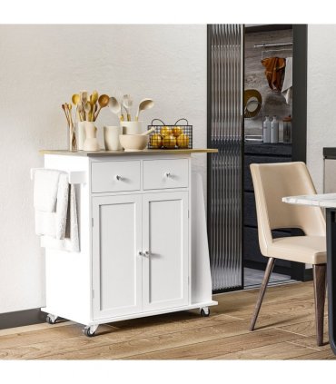 Kitchen Island Storage White MDF Rubber Wood 89cmx45cmx89.5cm 3-Tier Spice Rack