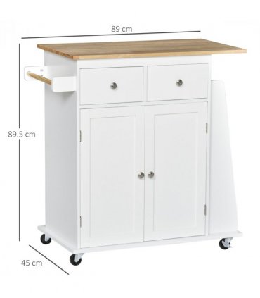 Kitchen Island Storage White MDF Rubber Wood 89cmx45cmx89.5cm 3-Tier Spice Rack