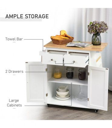 Kitchen Island Storage White MDF Rubber Wood 89cmx45cmx89.5cm 3-Tier Spice Rack