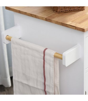 Kitchen Island Storage White MDF Rubber Wood 89cmx45cmx89.5cm 3-Tier Spice Rack
