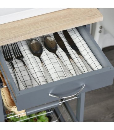 Kitchen Island Trolley w/ 4 Baskets 2 Side Racks Drawer Dark Grey