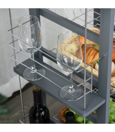 Kitchen Island Trolley w/ 4 Baskets 2 Side Racks Drawer Dark Grey