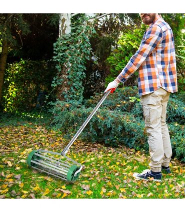 Outsunny Lawn Aerator Roller-Green/Silver