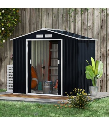 Lockable Garden Shed Dark Grey Galvanised Steel 185cm x 213cm x 130cm 7ft x 4ft