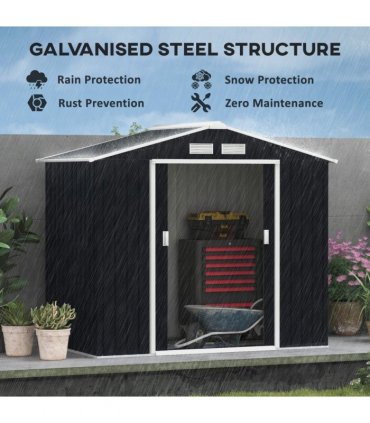 Lockable Garden Shed Dark Grey Galvanised Steel 185cm x 213cm x 130cm 7ft x 4ft