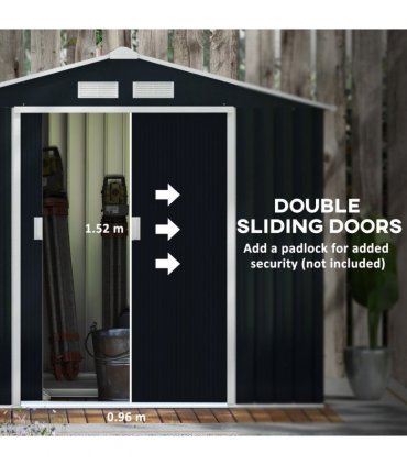 Lockable Garden Shed Dark Grey Galvanised Steel 185cm x 213cm x 130cm 7ft x 4ft