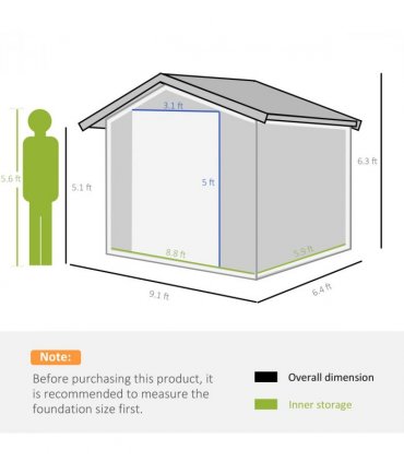 Metal Storage Shed 9 x 6FT Light Grey Colour Steel Roofed Garden Storage