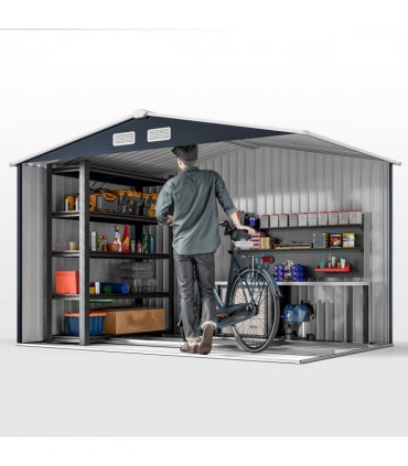 Metal Storage Shed 9 x 6FT Light Grey Colour Steel Roofed Garden Storage