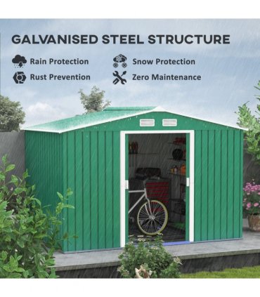 Metal 9x6 ft Garden Shed Storage Door Roof Building Container-Green