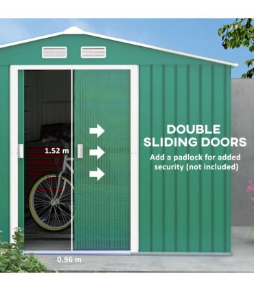 Metal 9x6 ft Garden Shed Storage Door Roof Building Container-Green