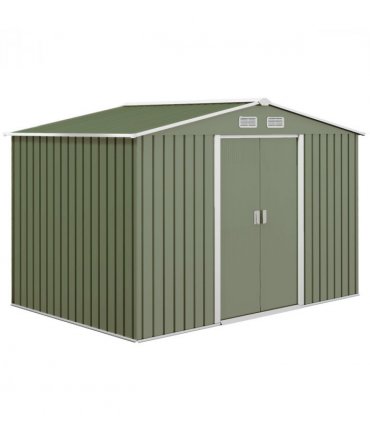 9 x 6FT Garden Metal Storage Shed Tool Box Foundation Vent & Doors  Green