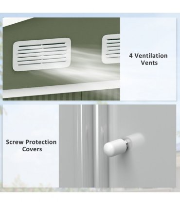 9 x 6FT Garden Metal Storage Shed Tool Box Foundation Vent & Doors  Green