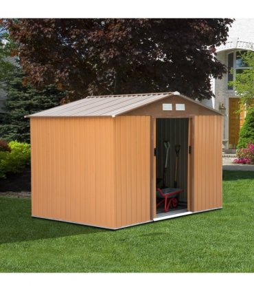 9x6 ft Metal Shed Khaki Storage Large Yard Store Door Container