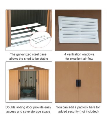 9x6 ft Metal Shed Khaki Storage Large Yard Store Door Container