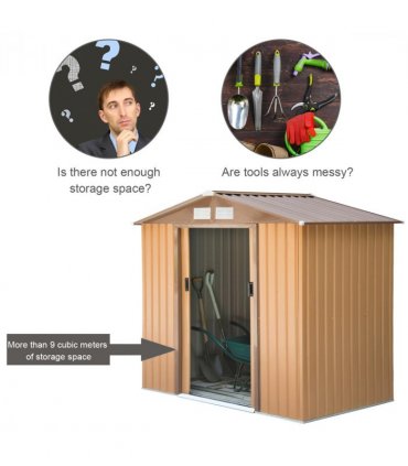 9x6 ft Metal Shed Khaki Storage Large Yard Store Door Container