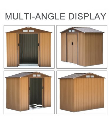 9x6 ft Metal Shed Khaki Storage Large Yard Store Door Container