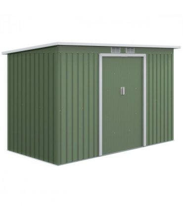 Corrugated Metal Shed Green 280cm x 130cm x 172cm Pent Sliding Lockable Door