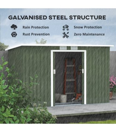 Corrugated Metal Shed Green 280cm x 130cm x 172cm Pent Sliding Lockable Door